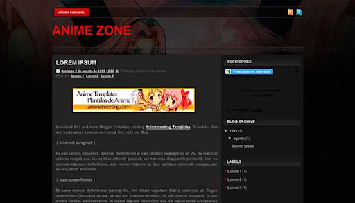 'Anime Plantilla Blogger' Anime Zone Template
