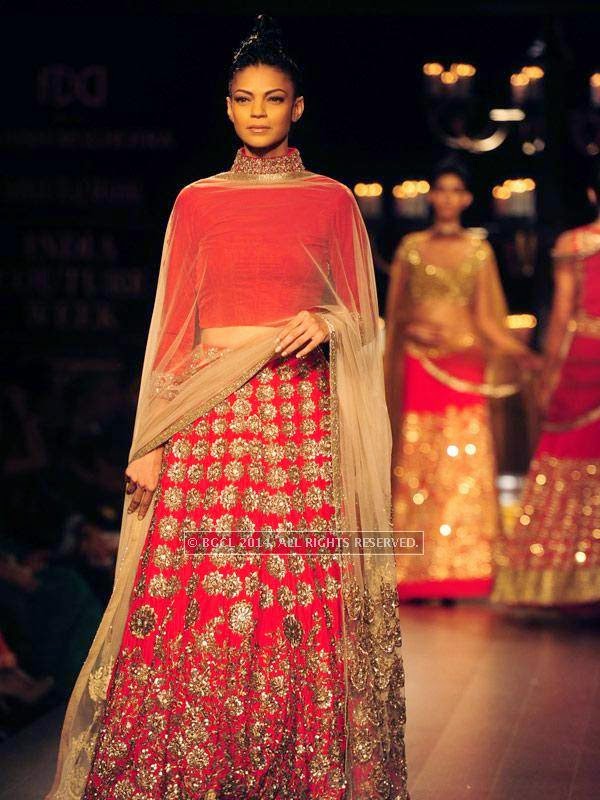 Noyonika showcases a creation by designer Manish Malhotra on Day 4 of India Couture Week, 2014, held at Taj Palace hotel, New Delhi.