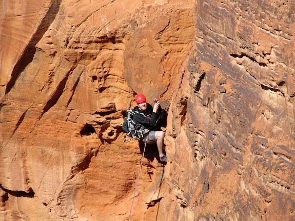 Locked off on rappel to take some photos