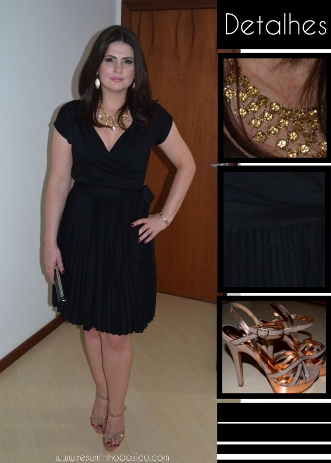 look: vestido plissado preto e sandÃ¡lia dourada rosÃª vestido preto ...