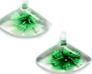 Clear Glass Fan Pendant with Green Flower