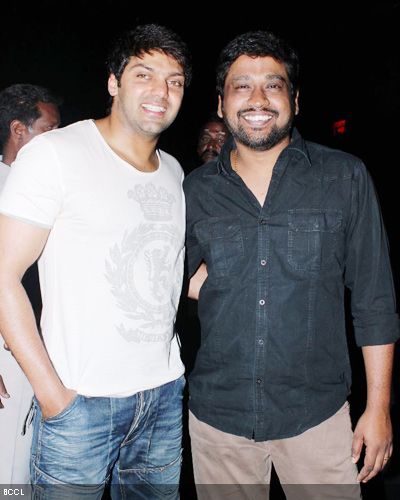 Arya and M Rajesh at the audio launch of their movie 'Settai', held at Sathyam Cinemas in Chennai.