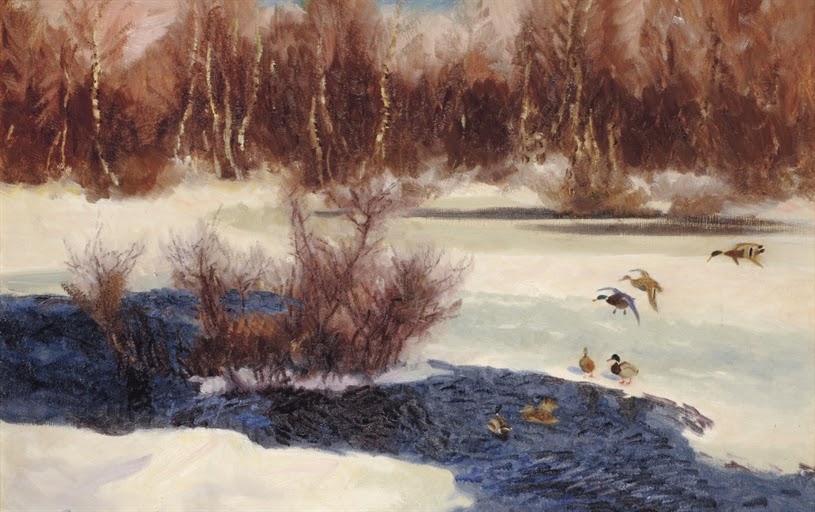 Bruno Liljefors - Wild Ducks by frozen water