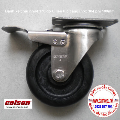 Bánh xe đẩy inox, bánh xe chịu nhiệt, bánh xe chịu tải, bánh xe xoay có khóa, bánh xe chiu nhiệt phi 100, bánh xe inox Colson, bánh xe lắp tấm