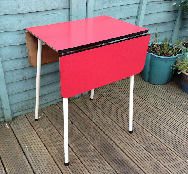 Retro 1950's Table Red Formica Diner Style Drop Leaf Mid Century 60s Vintage