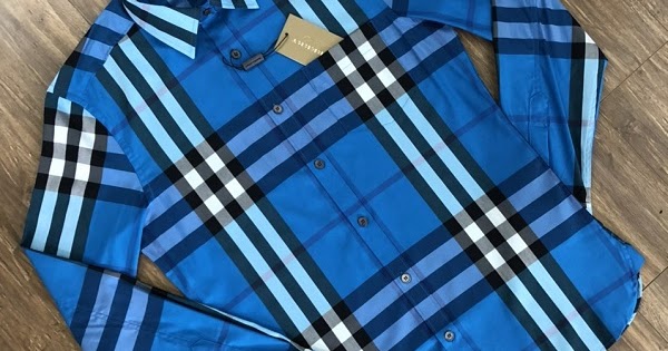 Áo sơ mi nam công sở hàng hiệu cao cấp Burberry Brit Caro Cerulean Blue  Nelson Checked Cotton Long Sleeve Buttondown Shirt