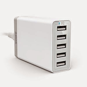 Anker® 40W 5-Port Family-Sized Desktop USB Charger with PowerIQ™ Technology for iPhone 5s 5c 5; iPad Air mini; Galaxy S5 S4; Note 3 2; the new HTC One (M8); Nexus and More (White)