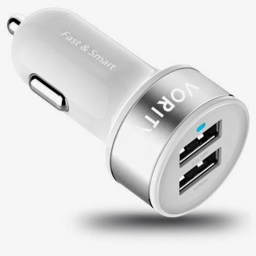  Vority Dual USB Car Charger 3.1Amp 15.5W (White) 1.0+2.1A Universal Ports, Smart Power Supply For iPad Mini /4/3/2, iPhone 5S/5C/5/4S/4/3, Android / Blackberry / Windows Cell Phones  &  Tablets, Portable Cigarette Lighter Adaptor, Mobile Travel Charging Station 12V Input - 5V Output. Fast  &  Smart Duo31CC