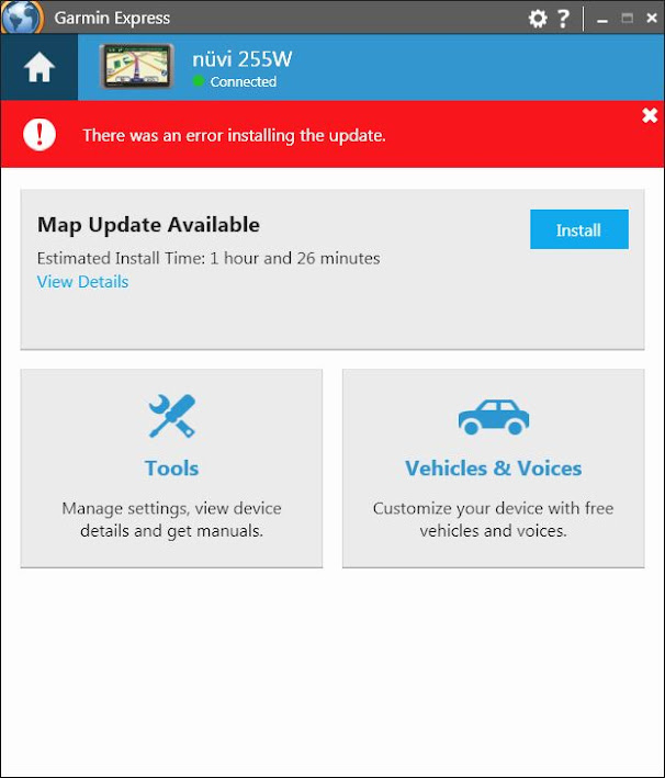 Garmin Express gives "There was an error installing the update" on nuvi 255W  - Garmin Express Windows - Mac/Windows Software - Garmin Forums