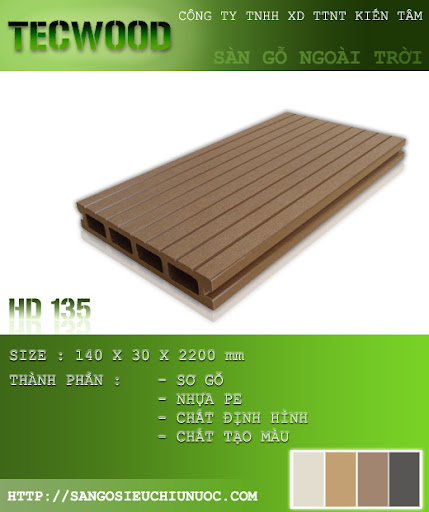 Công ty bán sàn gỗ ngoài trời TECWOOD,Decking WPC giá rẻ,uy tín,chất lượng HD135