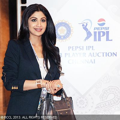 Shilpa Shetty, co-owner of Rajashtan Royals, poses for the cameras during the auction for the sixth edition of the Indian Premier League (IPL), held in Chennai on February 3, 2013. 