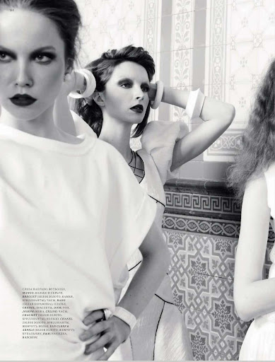 Lana Ross, Alexandra Martynova, Anna Baeva & Olga Tihonova - Harper's Bazaar Rusia - julio 2012
