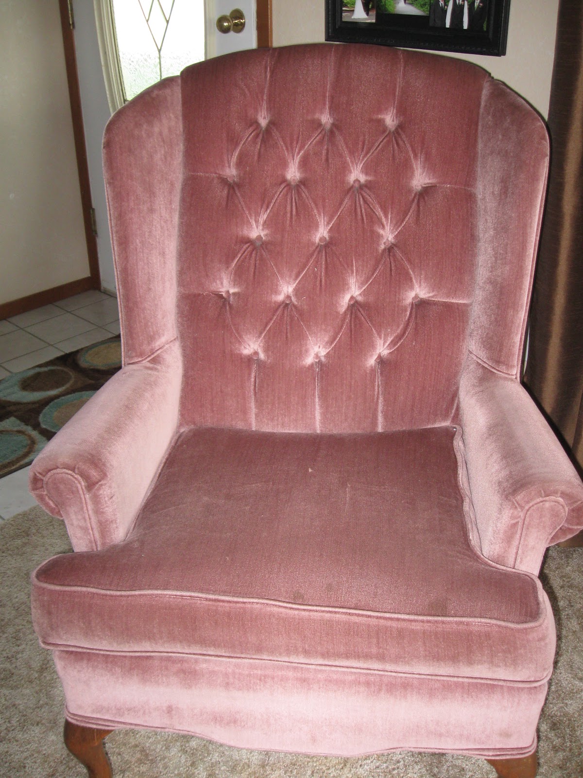 Thrifty Parsonage Living: Reupholstered Wingback Chair Revealed