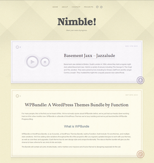 Nimble Tumblog Style WordPress Theme for microblogging