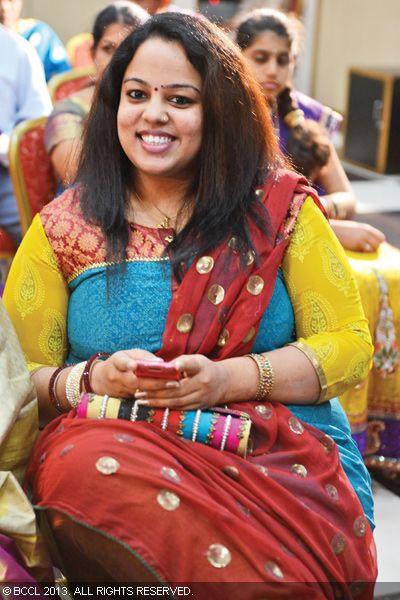 Aruna smiles for the lenses during Anushia and Roy Antony's wedding reception, held in Chennai.
