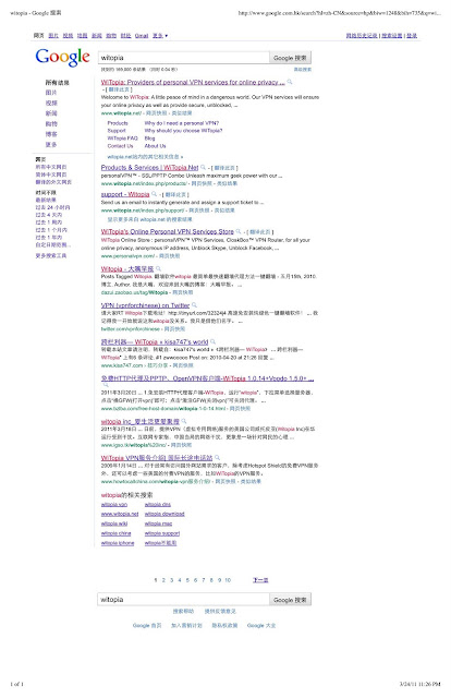 Google results page for a search on Witopia