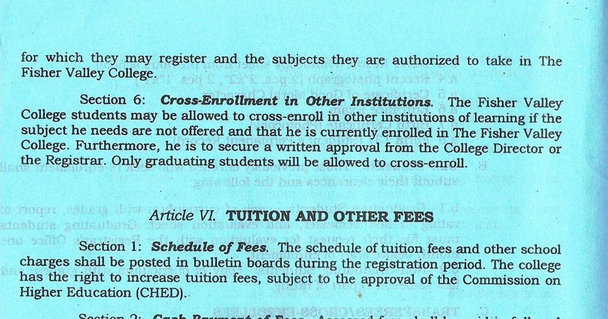 The Fisher Valley College Article VI Tuition And Other Fees