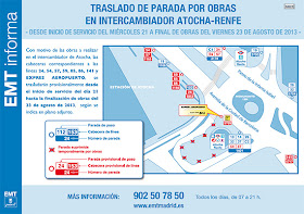 Cambios de líneas de autobuses EMT en Atocha por obras - agosto 2013