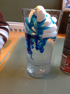 Science at home, rain experiment, water, shaving foam, food dye - see our rain!