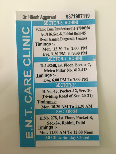 ENT Care Clinic, H.No. 278, 1st Floor,Pocket 8, Sector 24, Rohini, New Delhi, Delhi 110085, India, Clinic, state UP