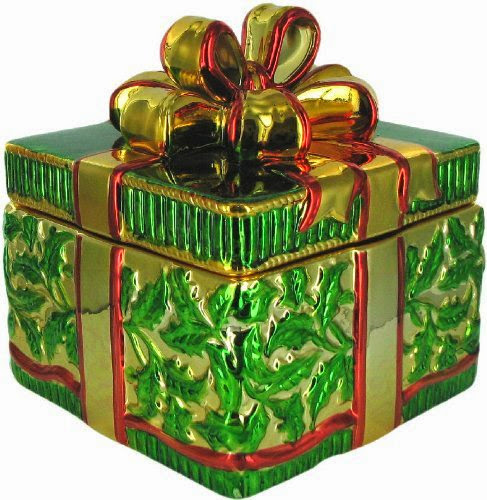  Hand Painted Metallic Christmas Gift Box Present Cookie Jar