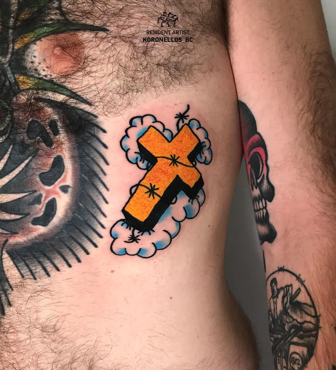 Oldschool Cross Tattoo On Rib