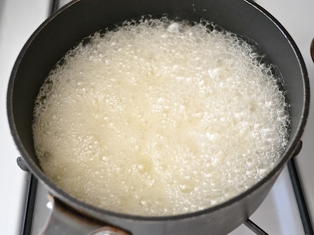 sugar mixture coming to a boil