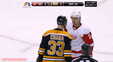 Zdeno Chara roughing up Brendan Smith