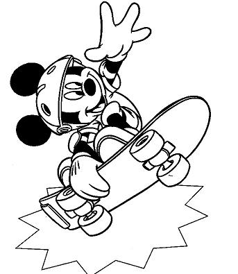 Mickey Mouse skateboarding coloring pages