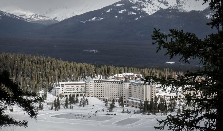 A winter view of the Fairmont Chateau Lake Louise