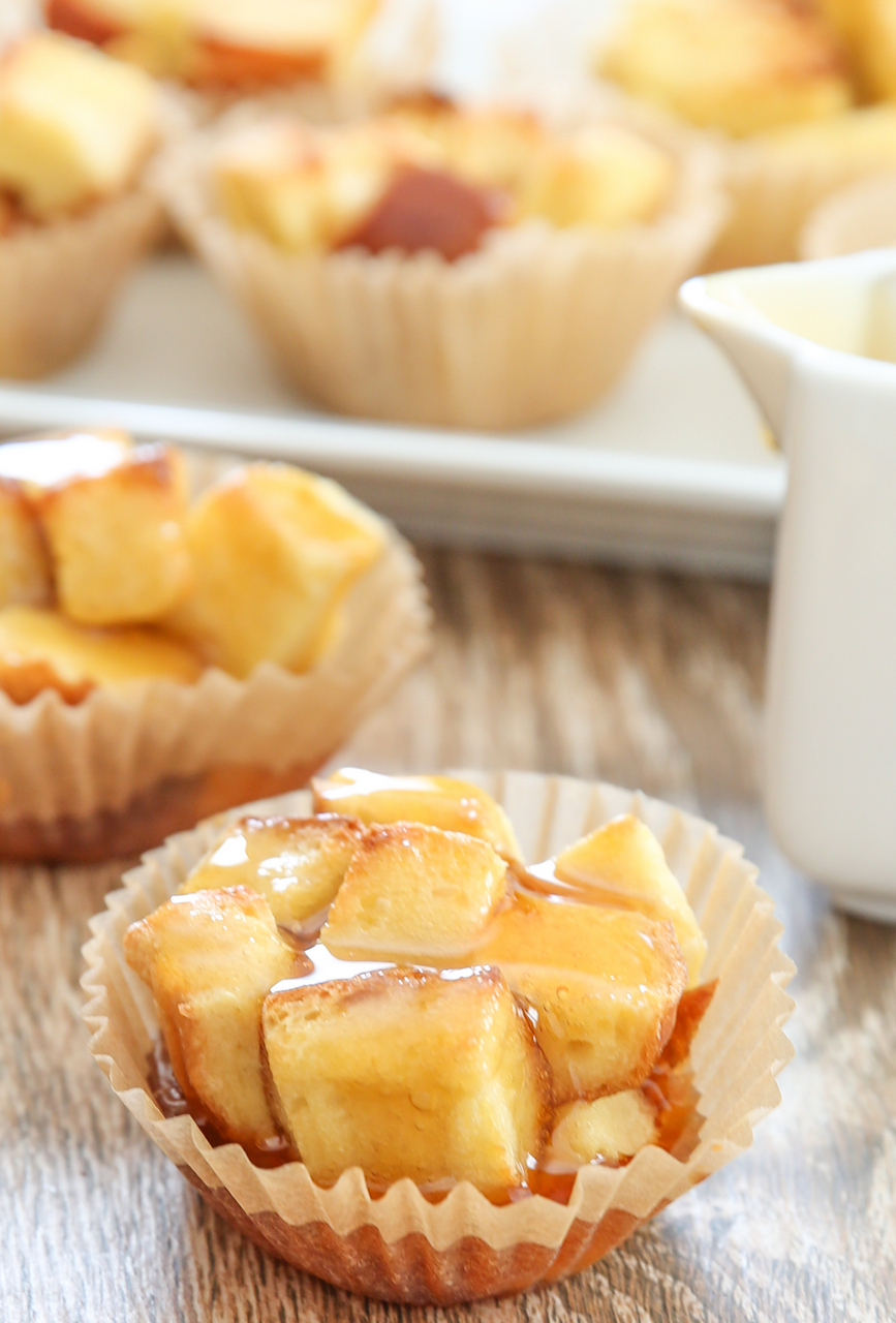 close-up photo of a French Toast Pull Apart Muffin with syrup