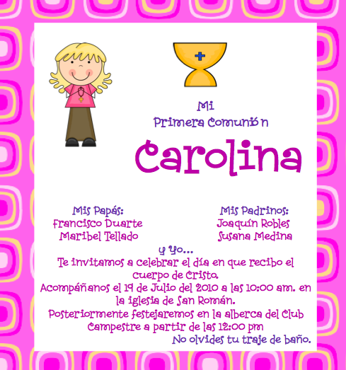 INVITACION PARA PRIMERA COMUNION invitacion para primera comunion: