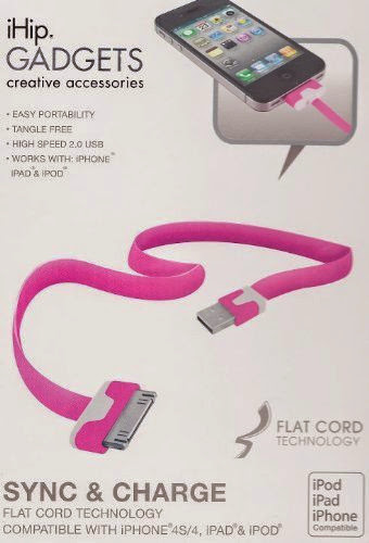  iHip Gadgets : Creative Accessories - Sync  &  Charge w/ Flat Cord Technology [iPod, iTouch, iPhone  &  iPad] -Pink-