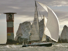 J/109 rounding famous Needles Lighthouse off Isle of Wight, England