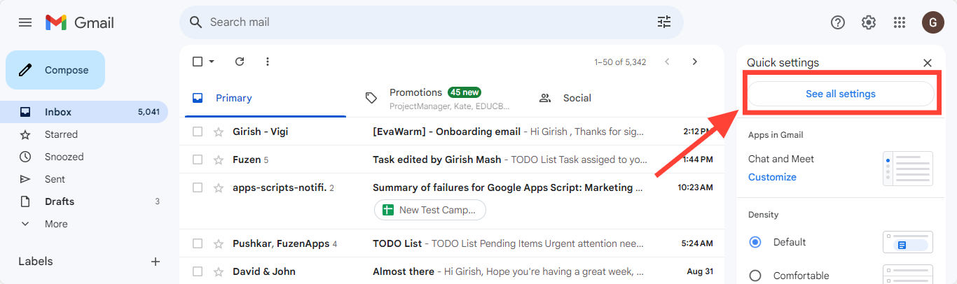 Gmail- see all settings