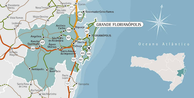 Mapa da região da Grande Florianópolis - Santa Catarina