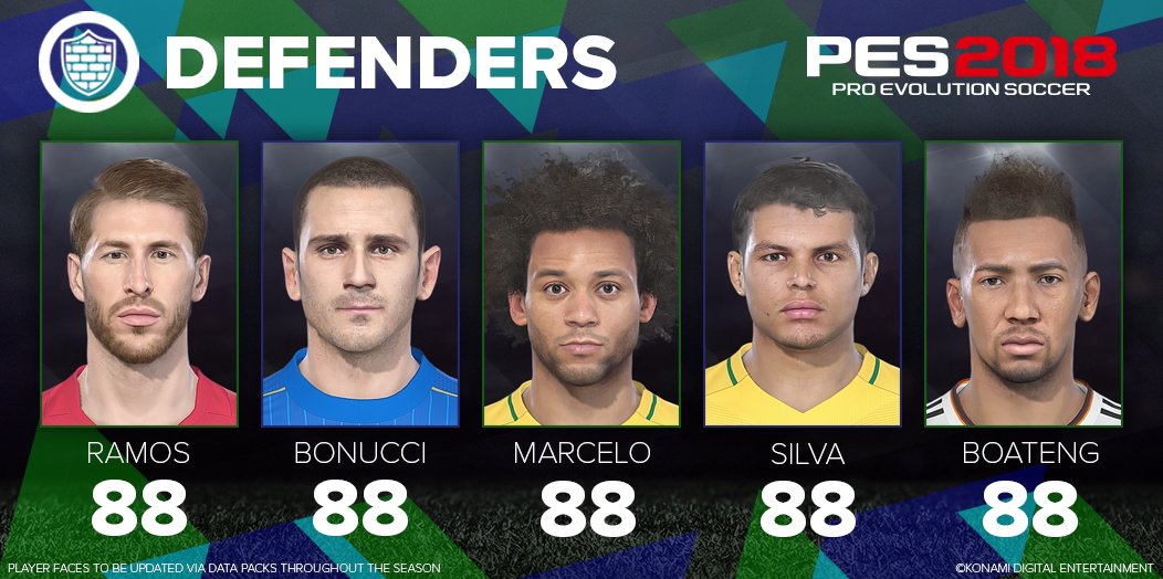 Top 5 Defenders PES2018 [image by @officialpes]