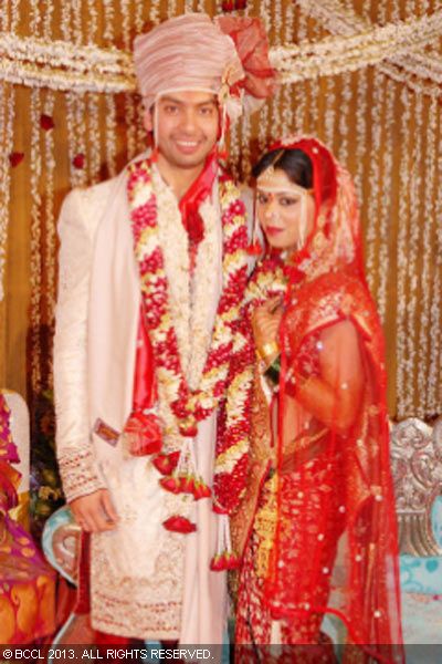 Mihir and Rati Dharkar pose for the shutterbug during their wedding party held in Nagpur. 