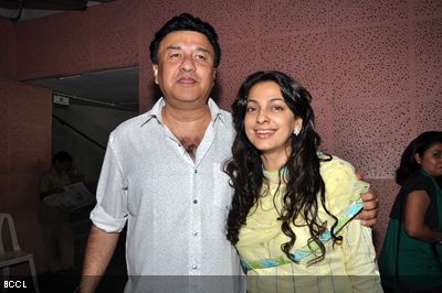 Anu Malik with Juhi Chawla during the special screening of the play 'Blame It On Yashraj', held at St. Andrews auditorium in Mumbai.