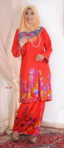 Baju Raya 2014 Baju Kurung Pahang Cotton 3D oren