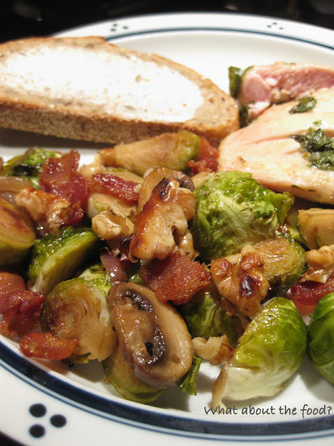 Brussels Sprouts with Mushrooms, Walnuts and Bacon