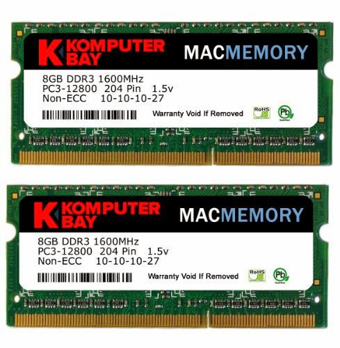  Komputerbay MACMEMORY 16GB (2x 8GB) PC3-12800 1600MHz SODIMM 204-Pin Laptop Memory 10-10-10-27 for Apple Mac