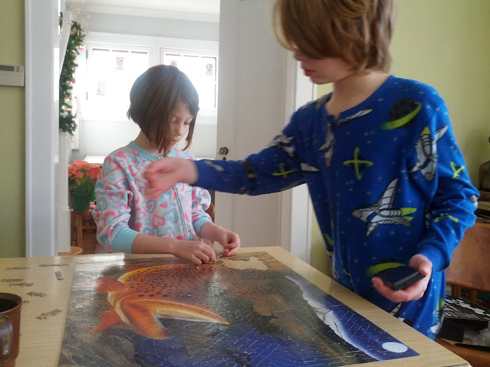 Puzzle making in our PJs
