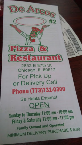 Pizza Restaurant «De Arcos Pizza», reviews and photos, 2832 E 87th St, Chicago, IL 60617, USA