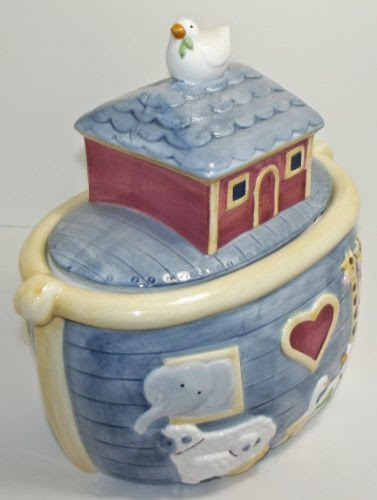  Vintage Cute Figural Noah's Ark Ceramic Cookie Jar Designed by Susan Winget