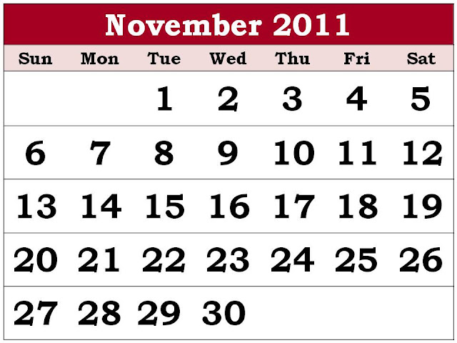 november 2011 calendar. Plain November 2011 Calendar
