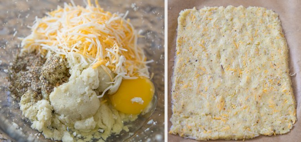 process photo showing how to make the cauliflower dough