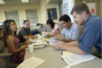 Staff working at a table