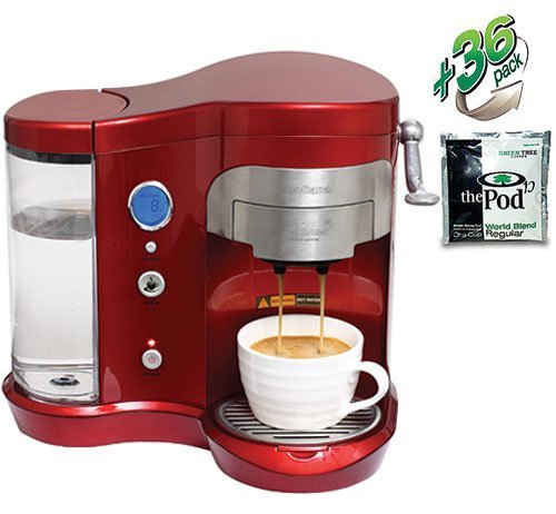 SunCafe Coffee Pod Brewer H701A - Red (includes 36 World Blend Regular Pods)