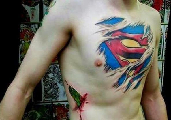 superman 3d chest tattoos for men